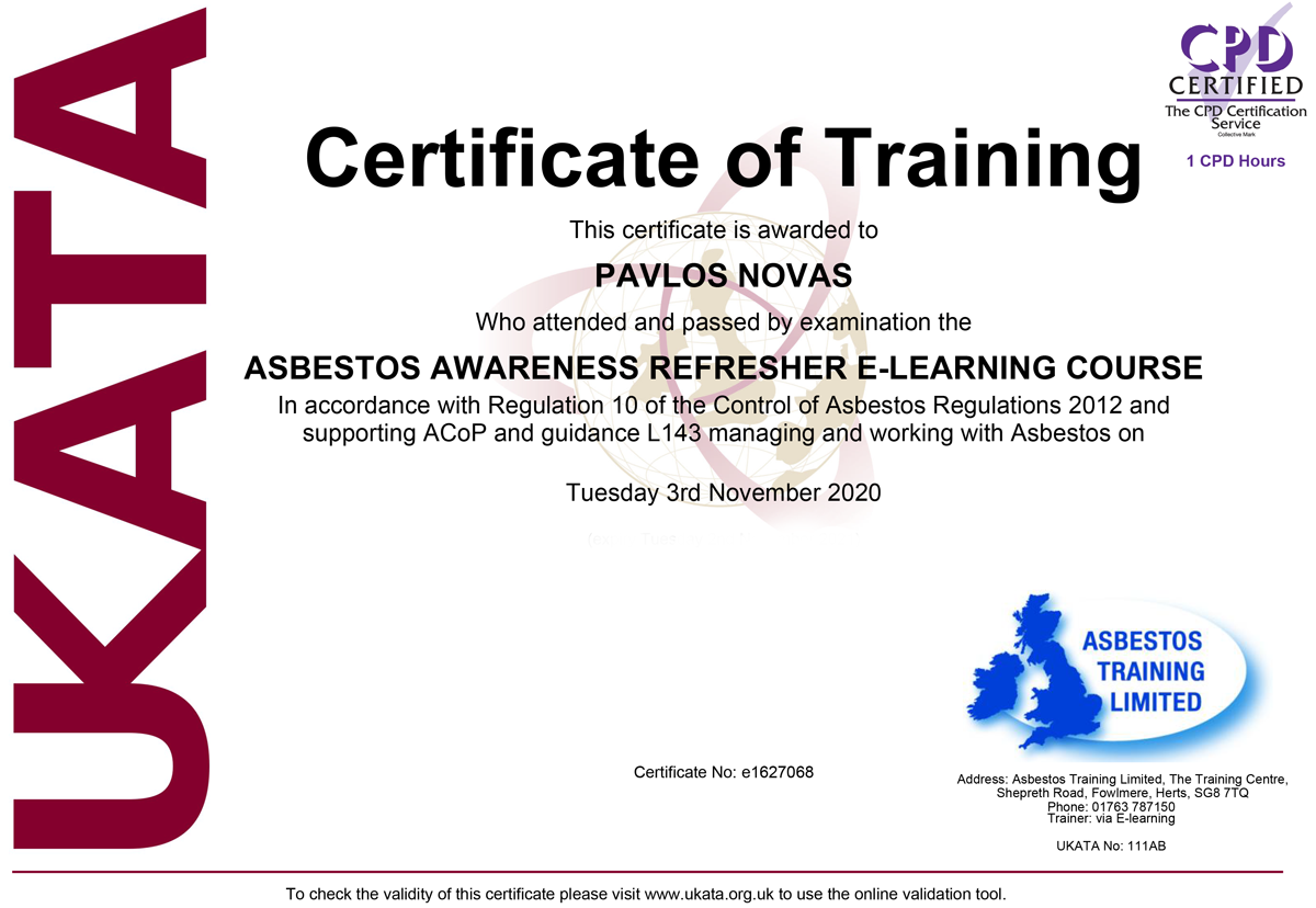 Asbestos Awereness Refresher E-Learning Course